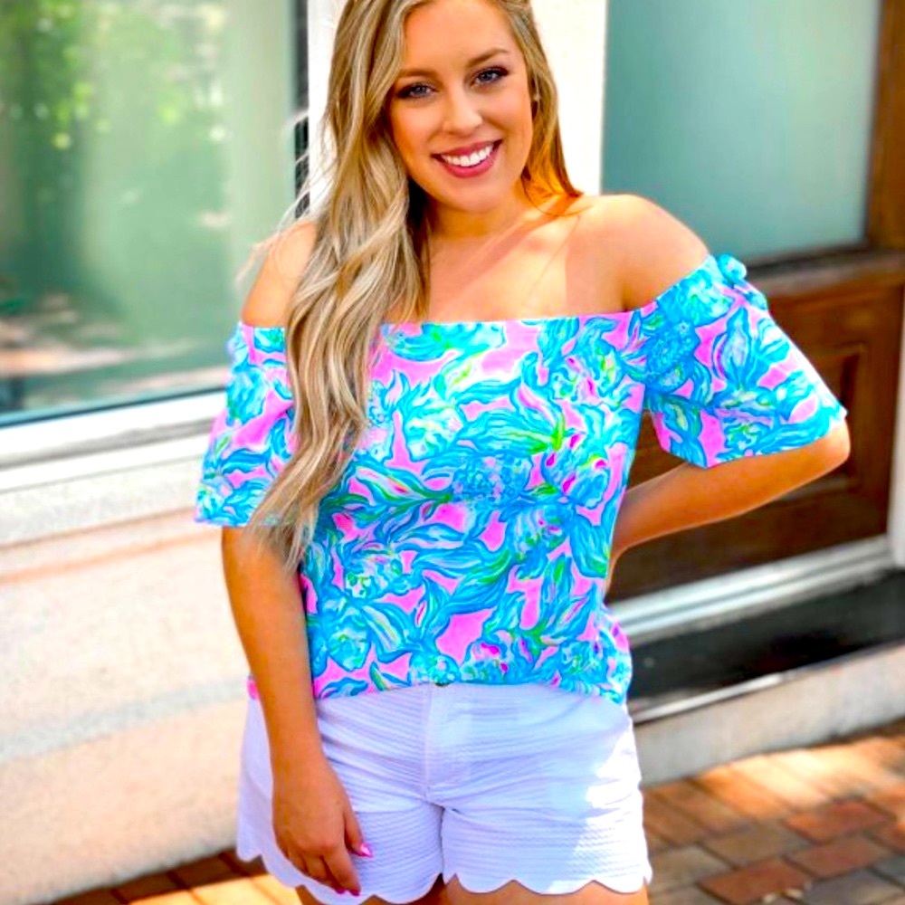 Lilly Pulitzer NWT Tamara Off-Shoulder Top Off The Scales Size XXS